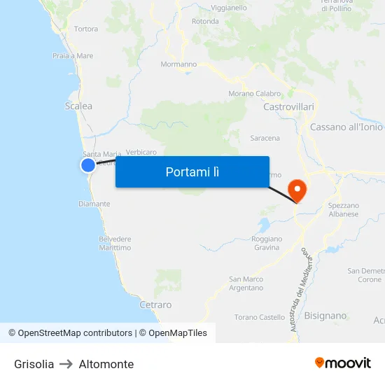 Grisolia to Altomonte map