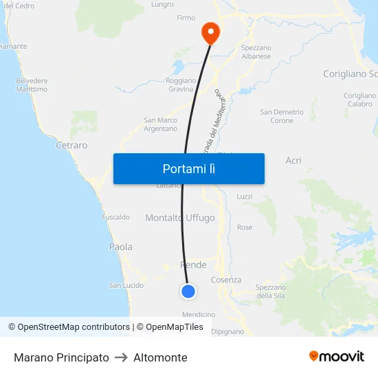Marano Principato to Altomonte map