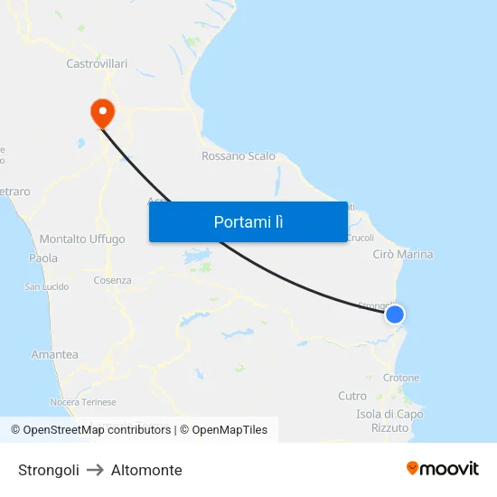 Strongoli to Altomonte map
