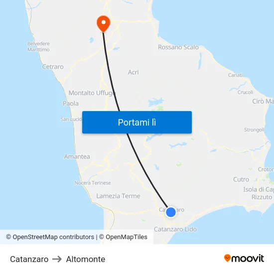 Catanzaro to Altomonte map