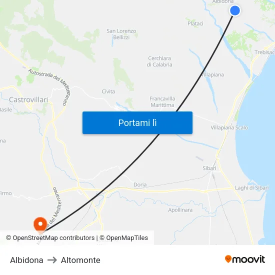 Albidona to Altomonte map