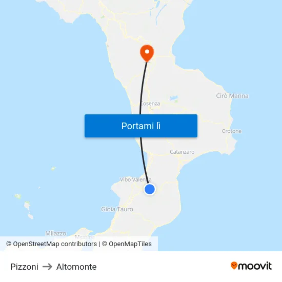 Pizzoni to Altomonte map