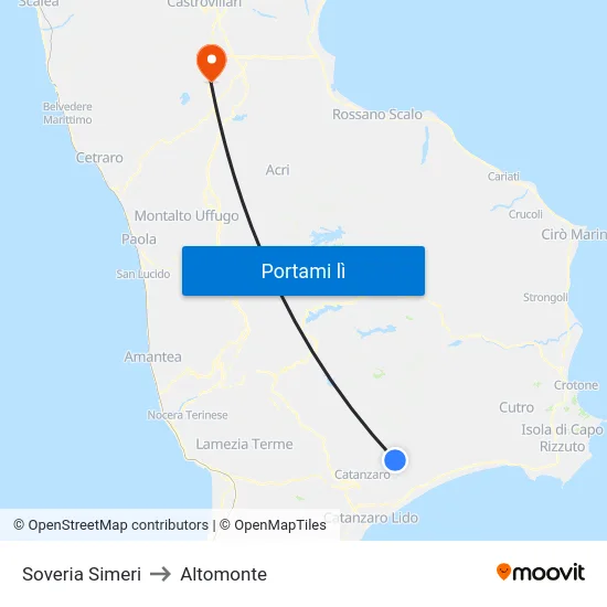 Soveria Simeri to Altomonte map