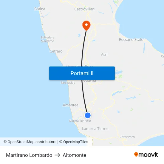Martirano Lombardo to Altomonte map