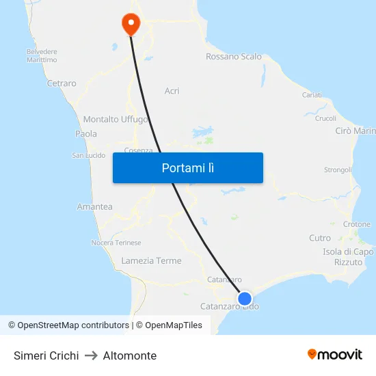 Simeri Crichi to Altomonte map