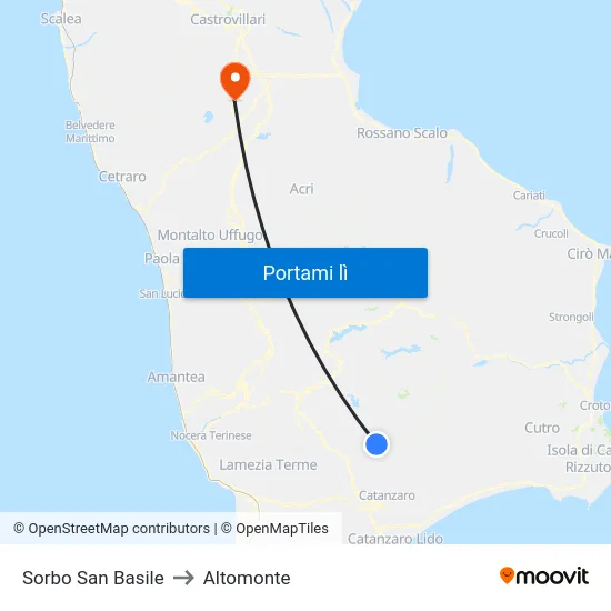 Sorbo San Basile to Altomonte map