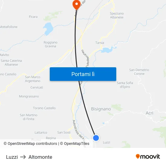 Luzzi to Altomonte map