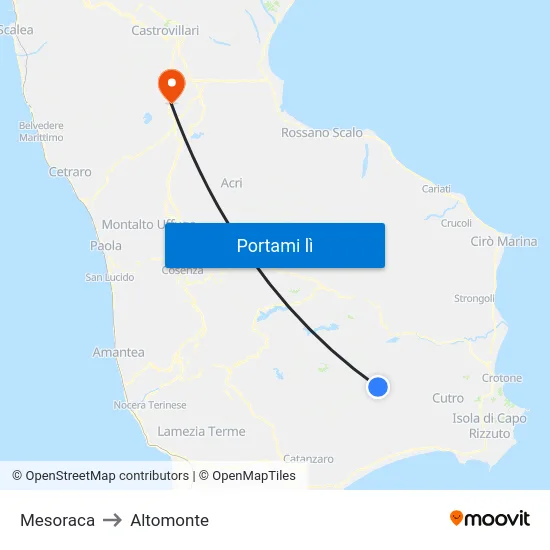 Mesoraca to Altomonte map