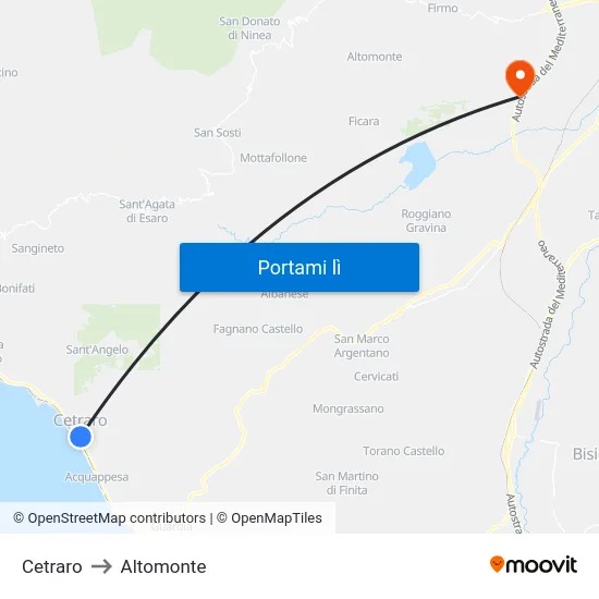 Cetraro to Altomonte map