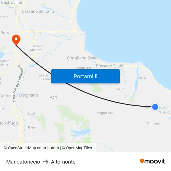Mandatoriccio to Altomonte map