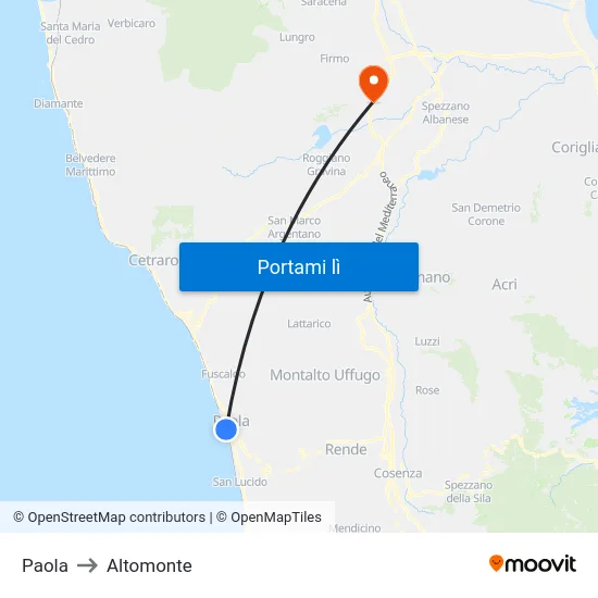 Paola to Altomonte map