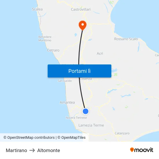 Martirano to Altomonte map