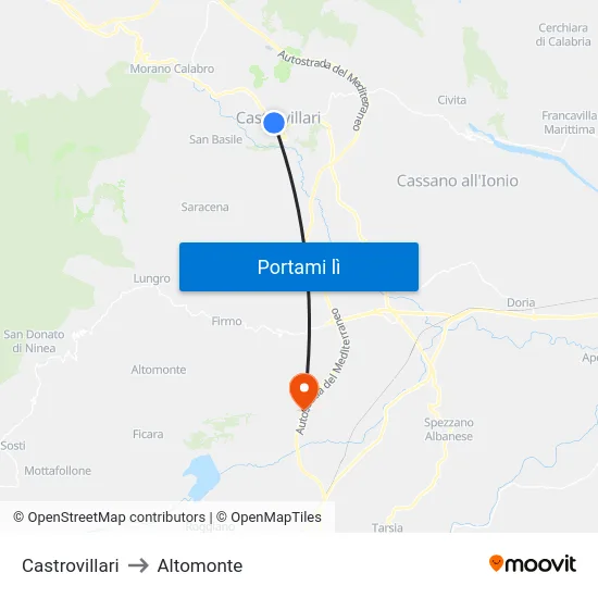 Castrovillari to Altomonte map