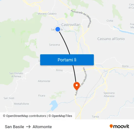 San Basile to Altomonte map