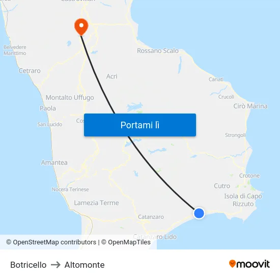 Botricello to Altomonte map