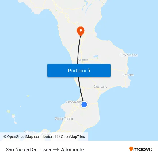 San Nicola Da Crissa to Altomonte map