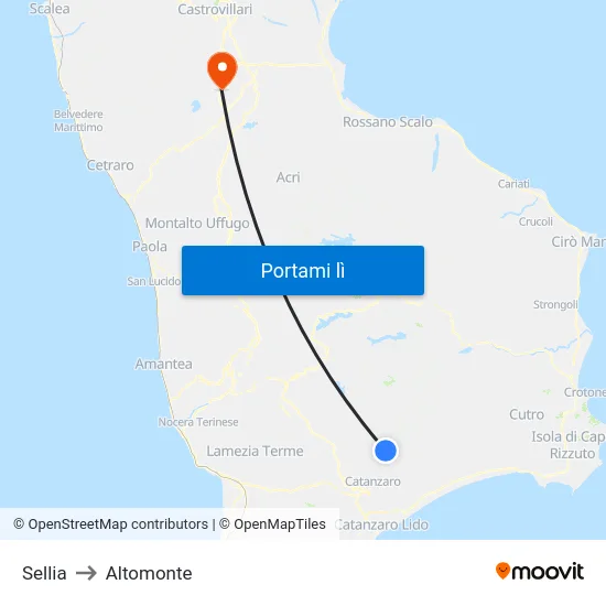 Sellia to Altomonte map