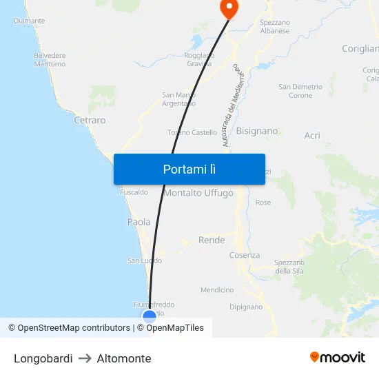 Longobardi to Altomonte map