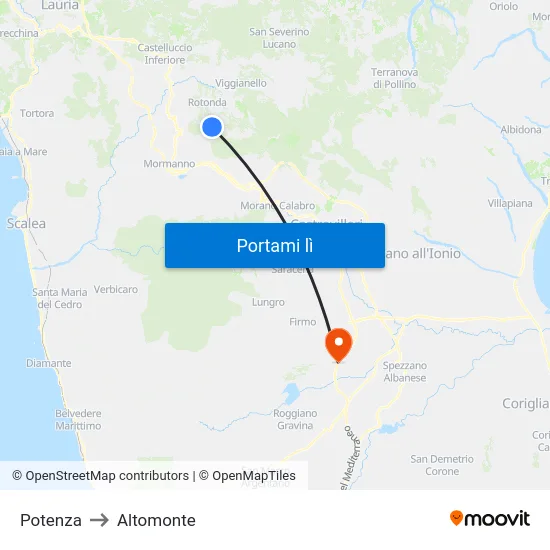 Potenza to Altomonte map
