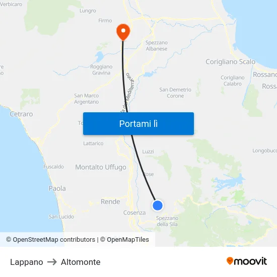 Lappano to Altomonte map