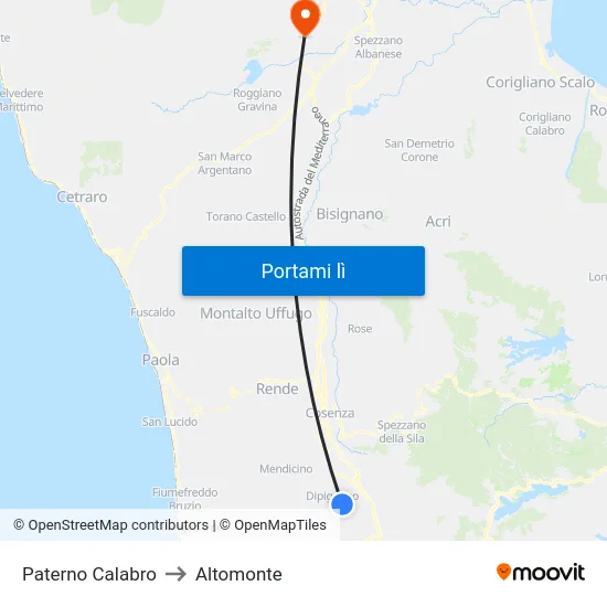 Paterno Calabro to Altomonte map