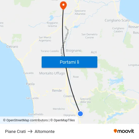 Piane Crati to Altomonte map