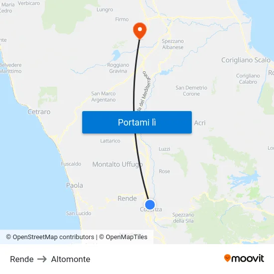 Rende to Altomonte map