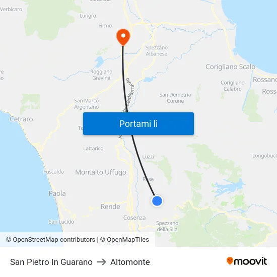 San Pietro In Guarano to Altomonte map