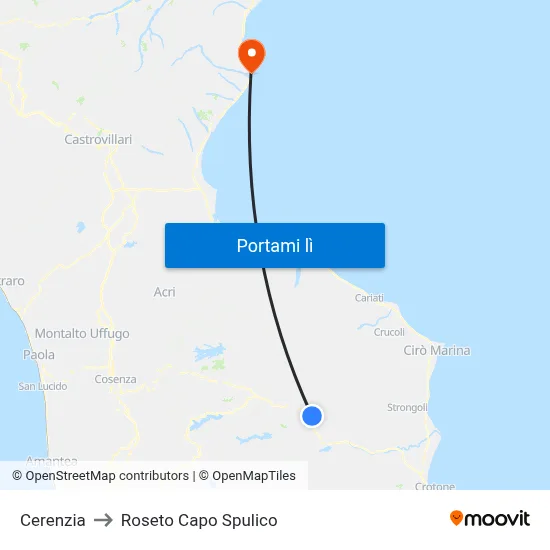 Cerenzia to Roseto Capo Spulico map