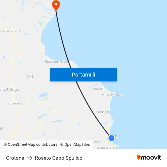 Crotone to Roseto Capo Spulico map