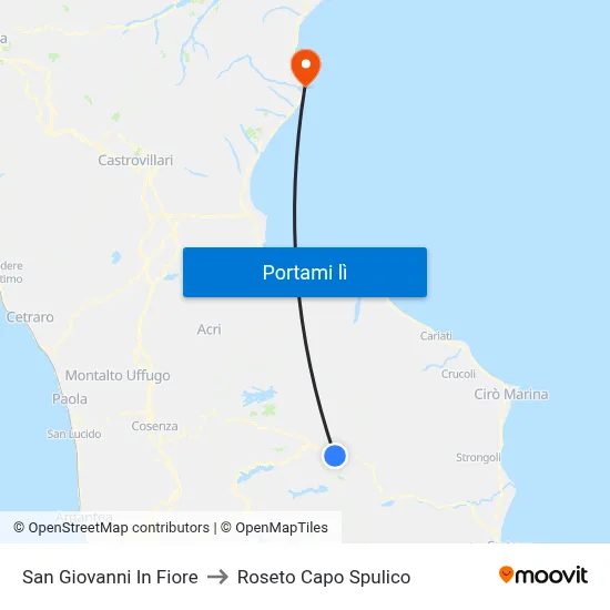 San Giovanni In Fiore to Roseto Capo Spulico map