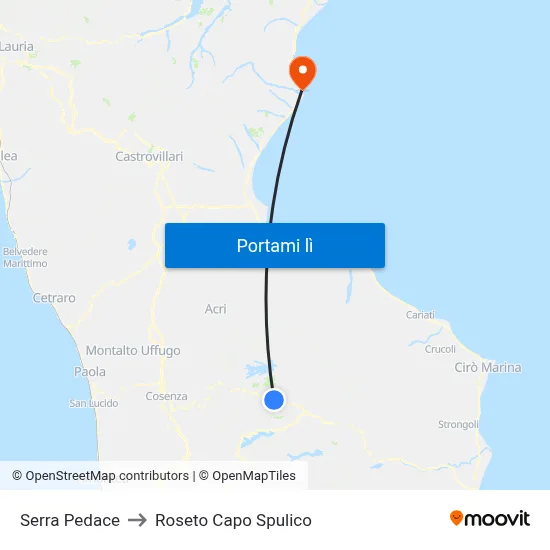 Serra Pedace to Roseto Capo Spulico map