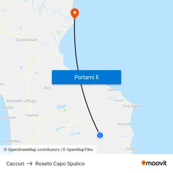 Caccuri to Roseto Capo Spulico map