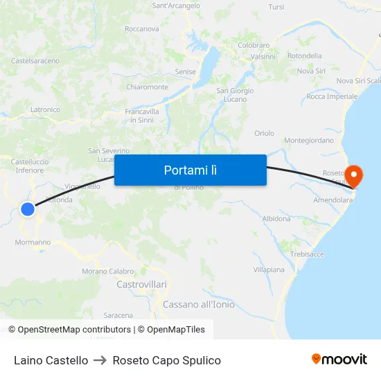 Laino Castello to Roseto Capo Spulico map