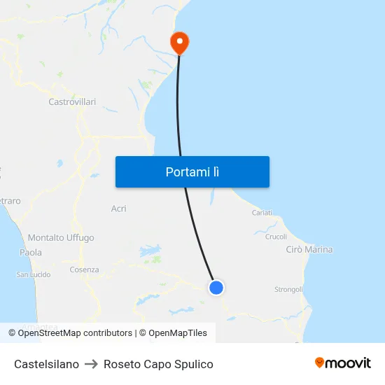 Castelsilano to Roseto Capo Spulico map