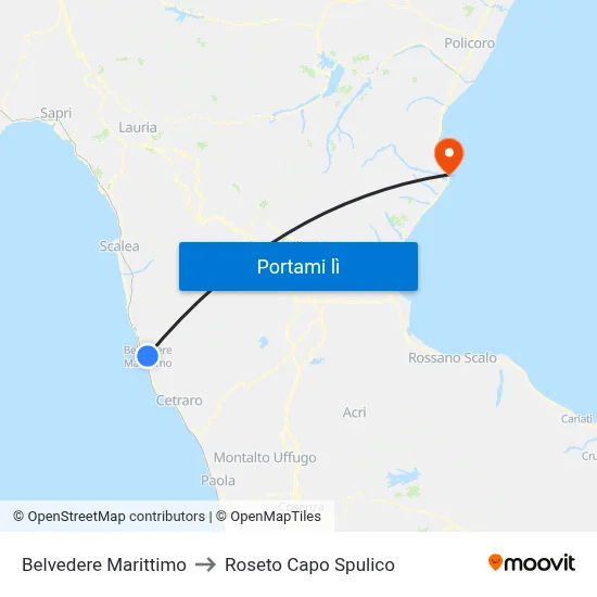 Belvedere Marittimo to Roseto Capo Spulico map