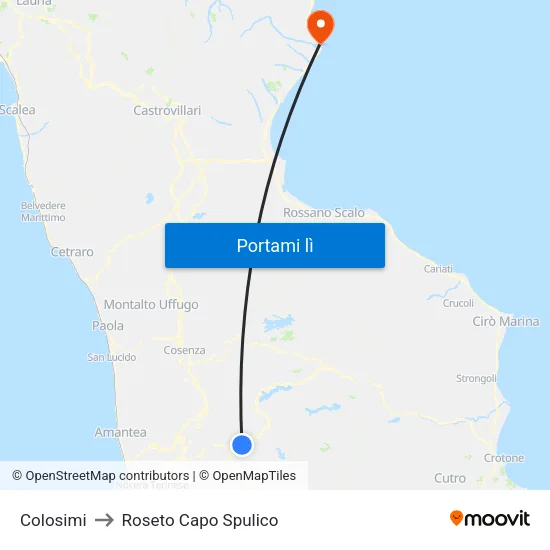Colosimi to Roseto Capo Spulico map