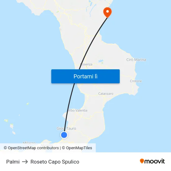 Palmi to Roseto Capo Spulico map