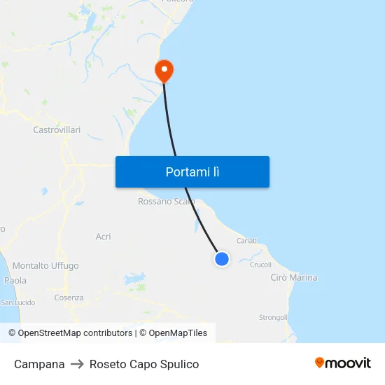 Campana to Roseto Capo Spulico map