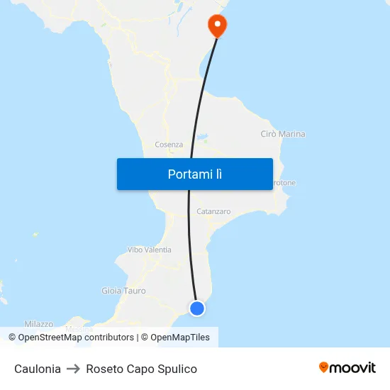 Caulonia to Roseto Capo Spulico map