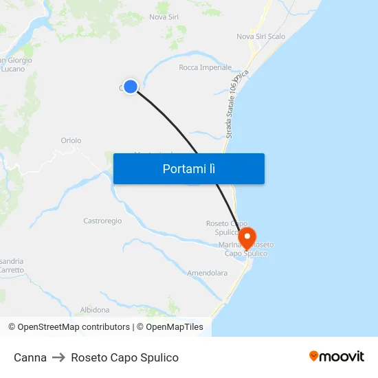 Canna to Roseto Capo Spulico map