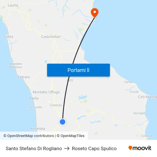 Santo Stefano Di Rogliano to Roseto Capo Spulico map