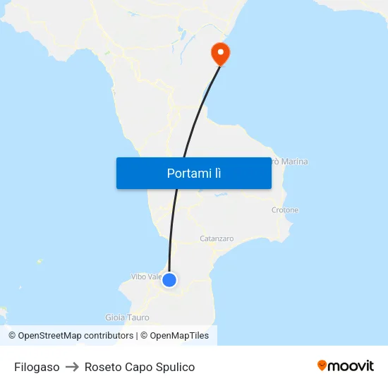 Filogaso to Roseto Capo Spulico map