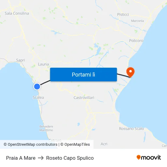 Praia A Mare to Roseto Capo Spulico map
