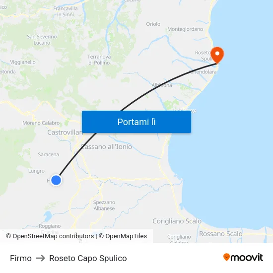 Firmo to Roseto Capo Spulico map