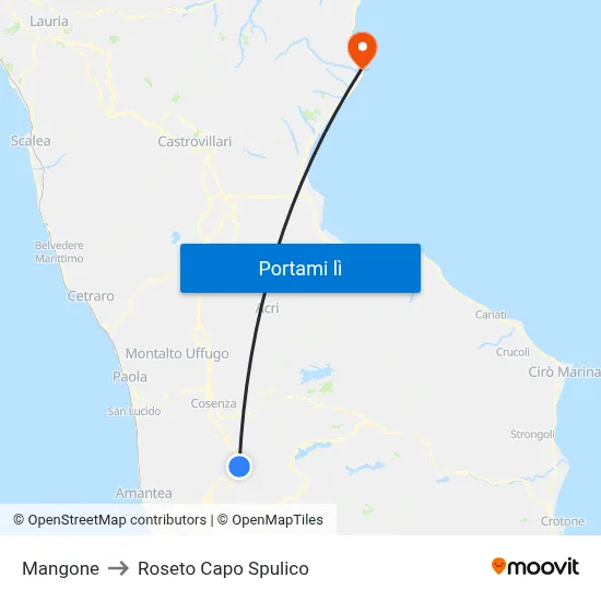 Mangone to Roseto Capo Spulico map