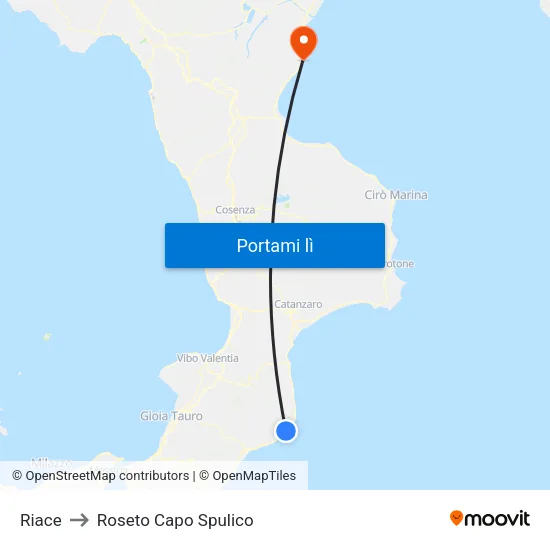 Riace to Roseto Capo Spulico map