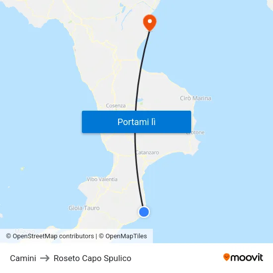 Camini to Roseto Capo Spulico map
