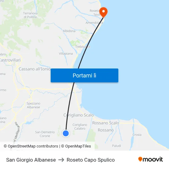 San Giorgio Albanese to Roseto Capo Spulico map