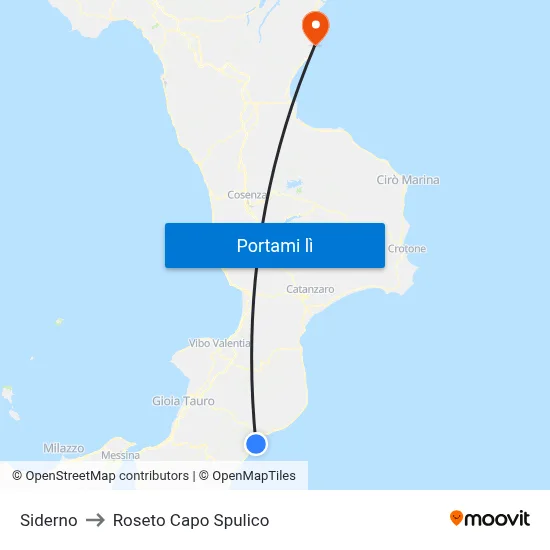 Siderno to Roseto Capo Spulico map